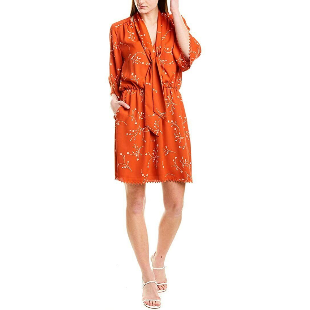 Joie Dakoda Minimalist Floral Print Dress Autumn Orange XXS